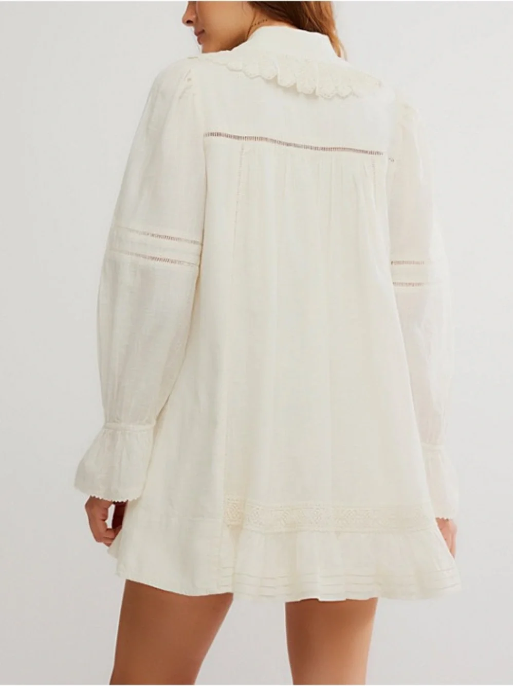 Free People Ivory Long-Sleeve Tie-Neck Mini Dress Size XL